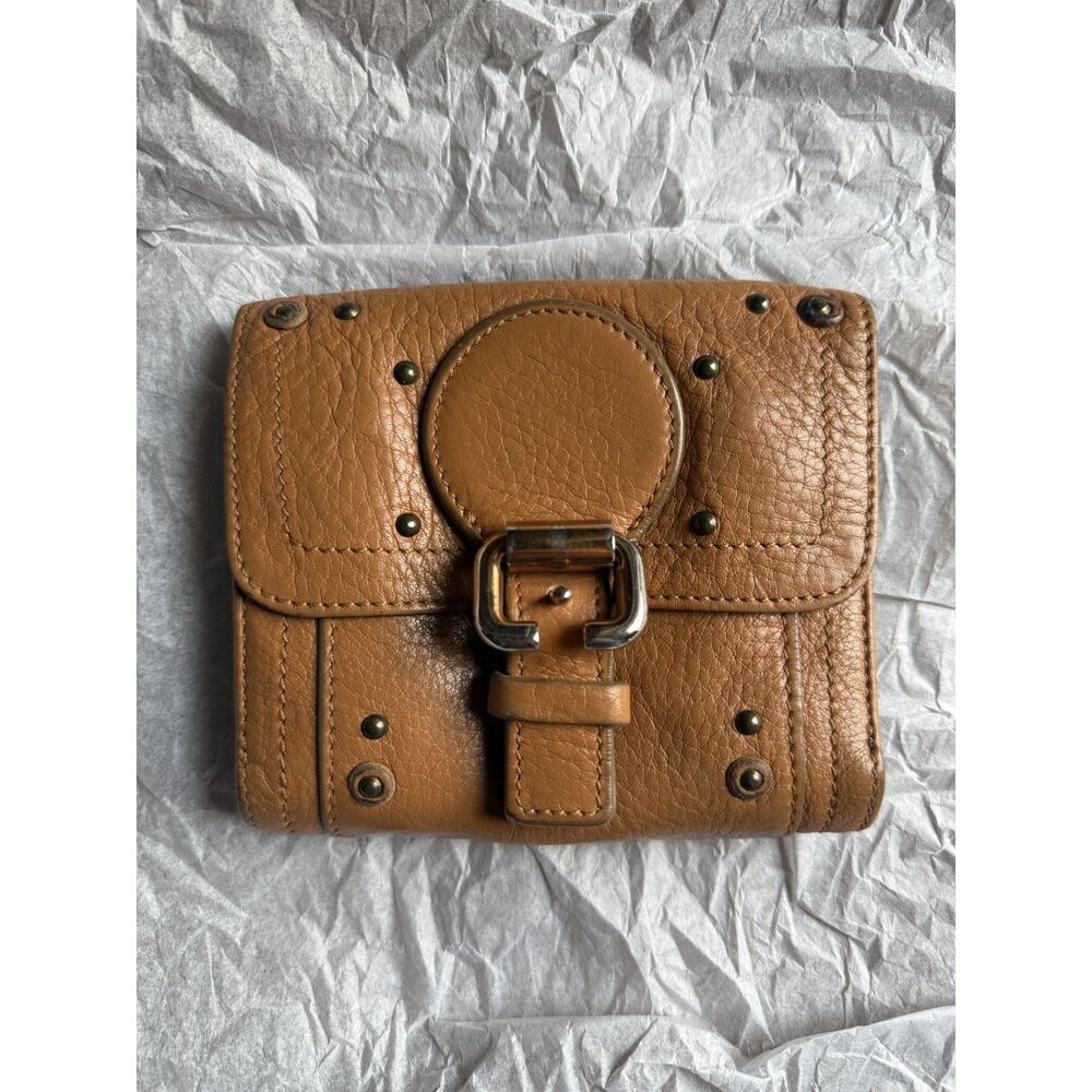 Authentic Chloé Paddington Era Grained Leather Buckle Wallet Camel